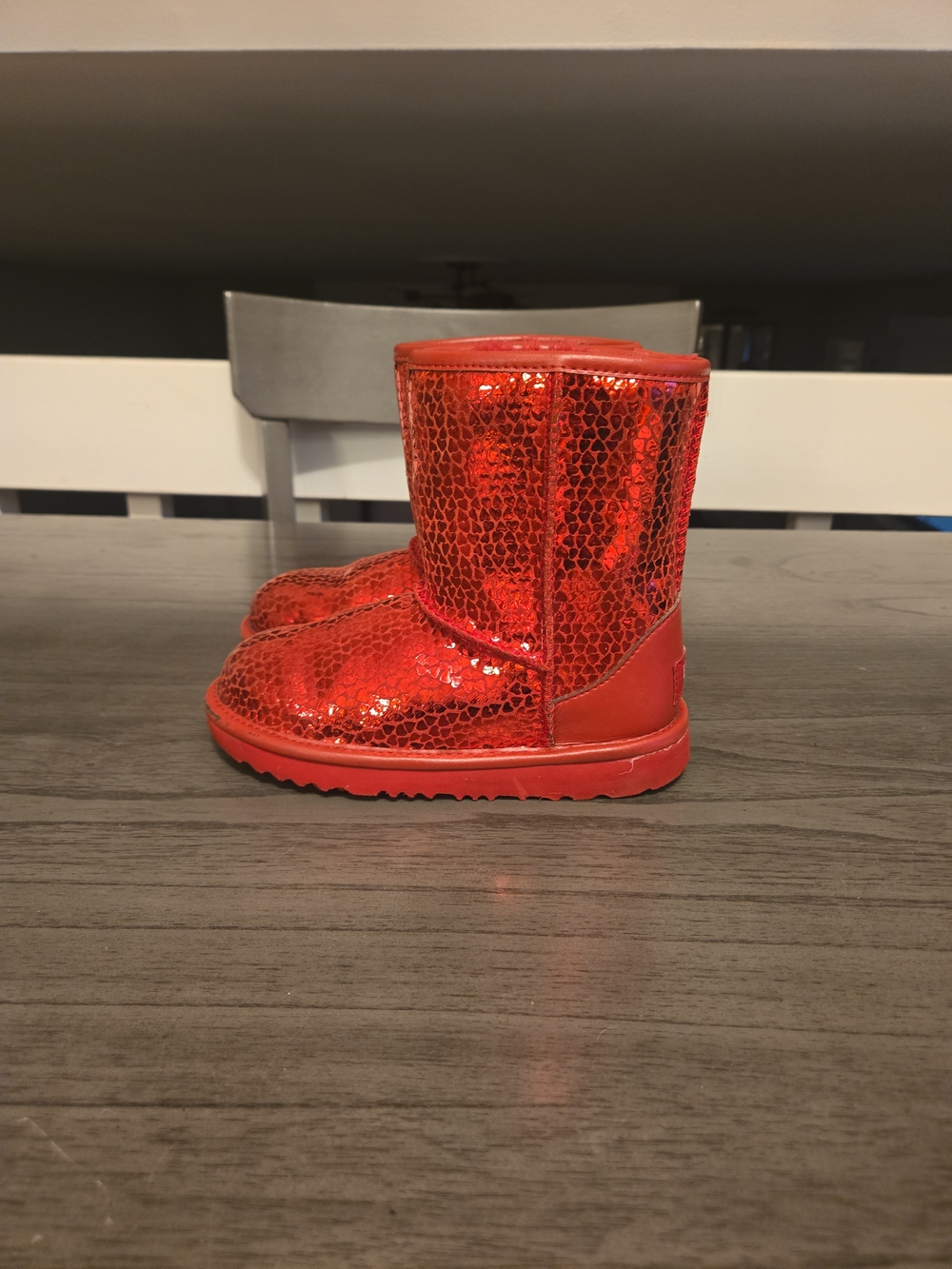 UGG Kids Red Sparkle Sequin Classic Short Boots